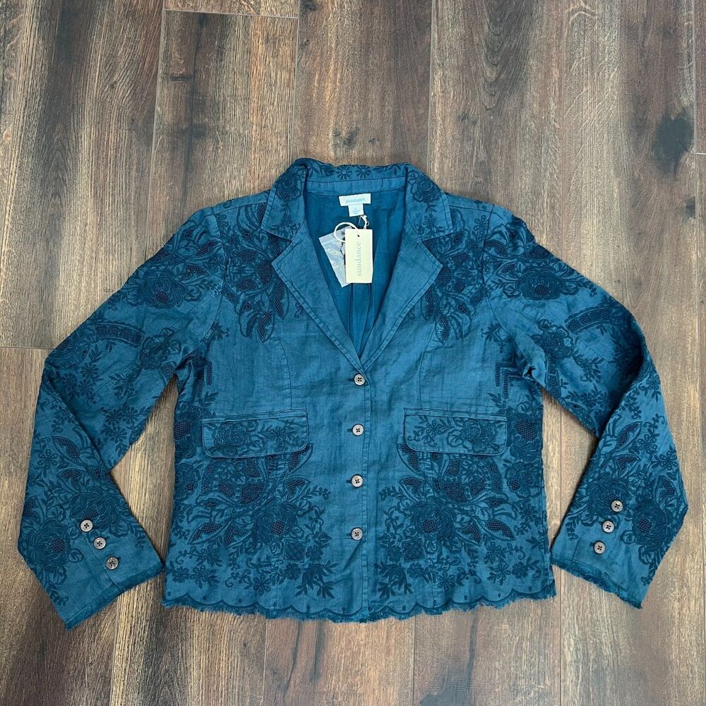 Sundance Catalog Dark Teal Teresa Lace Jacket NWT Size Large Eyelet Floral